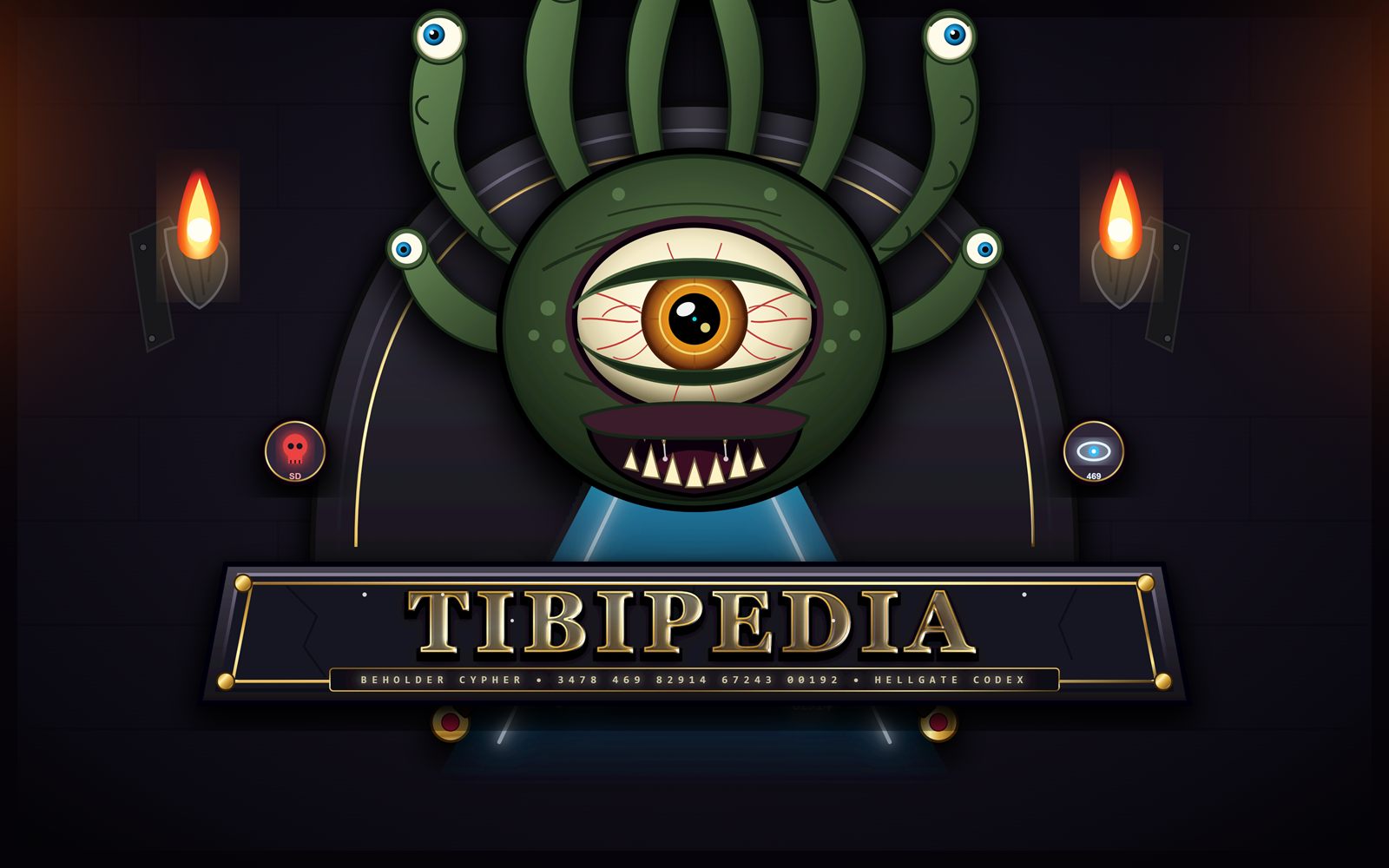 Tibipedia crest: the beholder above the golden plaque